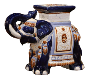 Mid-20th Century Hand Painted Faience Elephant Garden Seat