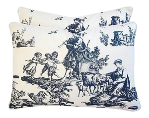 Custom Tailored Romantic French Toile Feather/Down Pillows 23" x 16" - A Pair