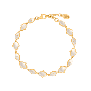 Sacred Light Mother Of Pearl Evil Eye & Hamsa Gold Bracelet