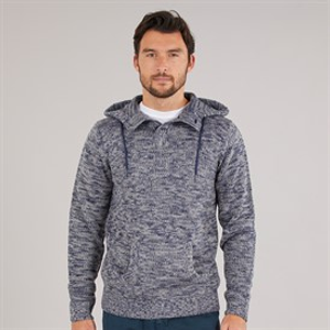 Kangaroo Poo Mens Hooded Button Neck Sweater Navy Mix