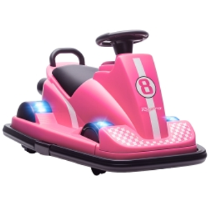 AIYAPLAY Kids Bumper Car, 360° Rotation Spin Electric Waltzer Car with LED Lights, Music for Ages 3-8 Years Old, Pink