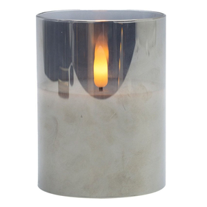 De Vielle Smokey Grey Glass Flameless LED Candle – Modern Ambient Glow I Medium