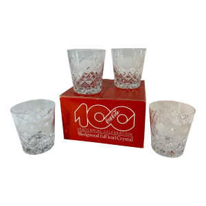1986 Coca Cola 100th Anniversary Wedgewood Crystal Glasses - Set of 4