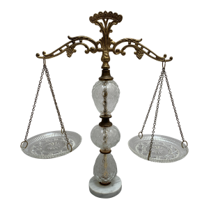 Midcentury Cut Glass & Brass Apothecary Scale
