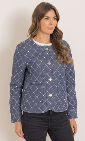 Quilted Button Cotton Jacket - Blue