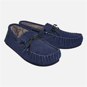 Crew Clothing Mens Lace Moccasin Suede Slippers Navy