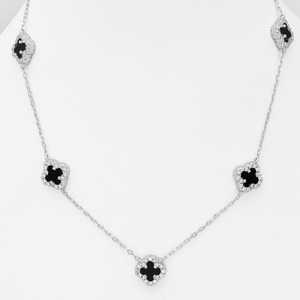 Signature Silver Black Resin & CZ Five Clover Necklace