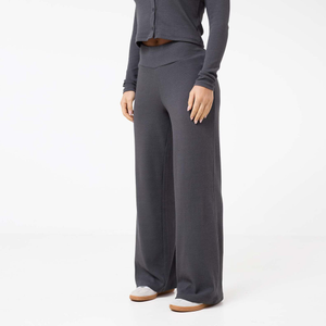 Ribbed Open Hem Trousers | Charcoal