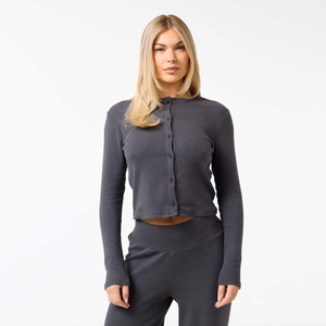 Ribbed Button Up Top | Charcoal