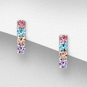 Signature Silver Multicoloured Crystal Glass Bar Stud Earrings