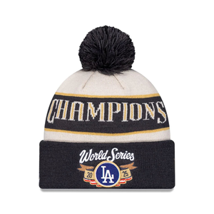 LA Dodgers MLB World Series Champions 2025 White Bobble Knit Beanie Hat