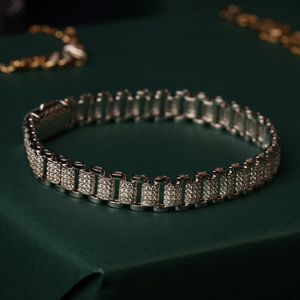 New Sterling Silver Cubic Zirconia Rolex Link Style Bracelet