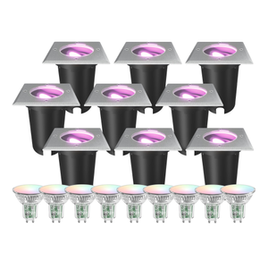 9x Smart LED Outdoor Ground Light Square – IP67 – 4.9W – RGB+CCT – 1M Cable – Stainless Steel – Tiltable