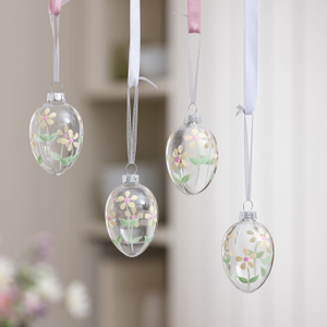 4er Set Glas-Ostereier mit Blumenmotiv zum Aufhängen