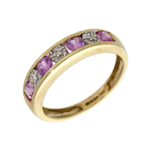 Pre-Owned 9ct Gold Pink Topaz & Diamond Half Eternity Ring