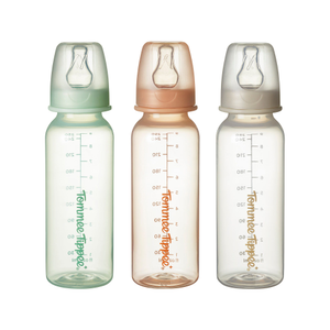 Classic Start Narrow Neck Baby Bottles, 0m+, 250ml, Green, Brown & Grey - 3 pack