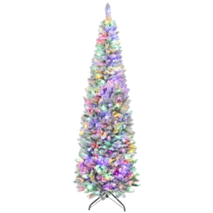 HOMCOM Árbol de Navidad Estrecho 210 cm con Luces LED Bicolores 11 Modos de Iluminación 687 Ramas Verde