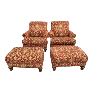 1980s Vintage Chairs With Two Ottomans - 2 Sets