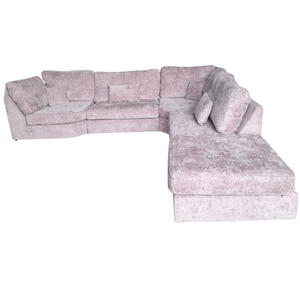 Outlet Bishop Pink Alaska Fabric High Back Corner Sofa + Footstool
