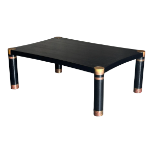 1970s Karl Springer Leather and Patinated Brass Coffee Table- Unmarked