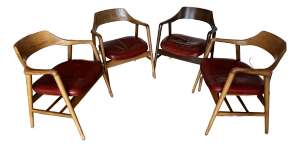 1960s Vintage American Mid-Century Modern Walnut Gunlocke Chairs – Set of 4