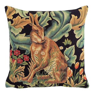 William Morris Rabbit Hare Floral Style Woven Jacquard Chenille Feather/Down Pillow 18" Square