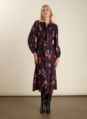 Charlotte Printed Midi Dress - UK 10 | EU 38 | US 06 / Plum Watercolour Floral