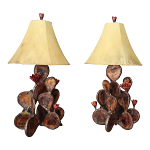 Pair of Copper and Brass Cactus Table Lamps