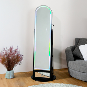 Freya & Sol Full Length Arch Mirror Jewellery Cabinet with RGB & Tri-Tone Lighting - Black