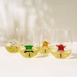 Dish & Dash Christmas Tinsel Star Stemless Wine Glasses 4 Pack