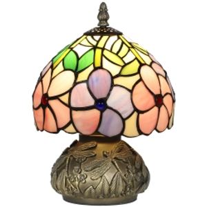 HOMCOM Tiffany-Style Table Lamp with Sculpted Dragonfly Base, Handcrafted Antique Stained Glass Bedside Lamp for Living Room and Bedroom, E27 Socket, Pink