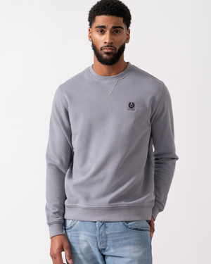 Belstaff Mens Crew Neck Sweatshirt With Logo Patch - Faded Indigo