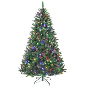 HOMCOM Árbol de Navidad de Abeto 210 cm con Luces LED 9 Modos de Iluminación 1160 Ramas con Nieve Artificial Verde