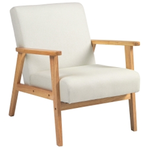 HOMCOM Fabric Accent Chair for Living Room, Arm Chair with Rubber Wood Frame and Padded Cushion, Cream White