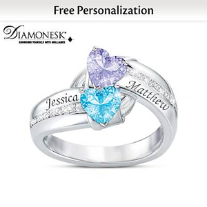 Birthstone & Diamonesk Our Love's Embrace Personalized Ring