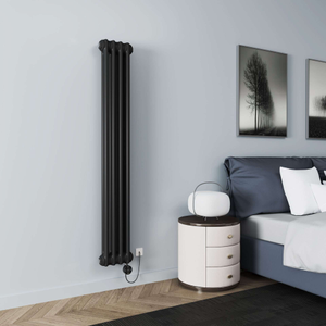 Matt Black Electrical Column Vertical Radiator - GLO Kensington Range - 1500x200mm