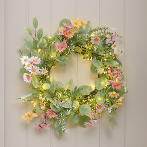 40cm Pre Lit Wilderness Daisy Wreath