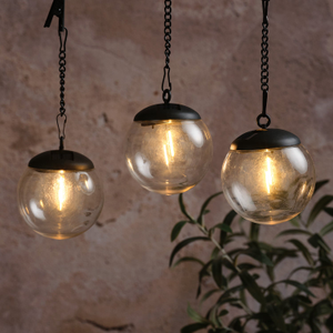 3 Globe Filament Solar Hanging Lanterns