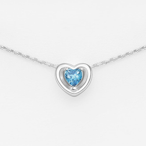 Signature Silver March Aquamarine CZ Heart Necklace