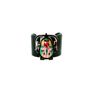 Handmade Acrylic Bracelet Scarab Embroidered Candy Pink (L)