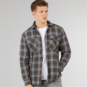 Tokyo Laundry Mens Sawatch Sherpa Lined Long Sleeve Shirt Navy/Khaki Check