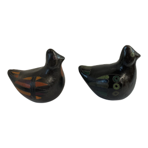 Vintage Mexican Blackware Pottery Birds - a Pair