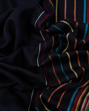 Paul Smith Wool-Silk Signature Stripe Scarf - 47 Navy