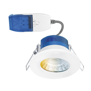 Aurora Lighting AU-R6CWSFF RSeries Fixed 4-6W LED Colour and Wattage Selectible Fire Rated Downlight IP65 3000-5700K 360-620 Lm and White Bezel