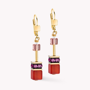 DELUXE GEOCUBE Earrings Gold Plated Carnelian