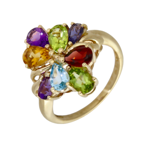 Pre-Owned 9ct Yellow Gold Multi Gemstone Set Cluster Ring