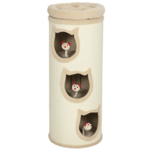 PawHut Torre rascadora 3 niveles con plataforma, estable, Ø 38 x 96 cm crema