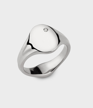 Small Oval Signet Ring - Sterling Silver / Diamond - Custom Option