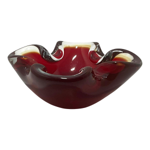 1950s Seguso Murano Red Glass Ashtray & Catchall Bowl