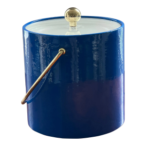 Vintage Blue Ice Bucket With Gold Handle